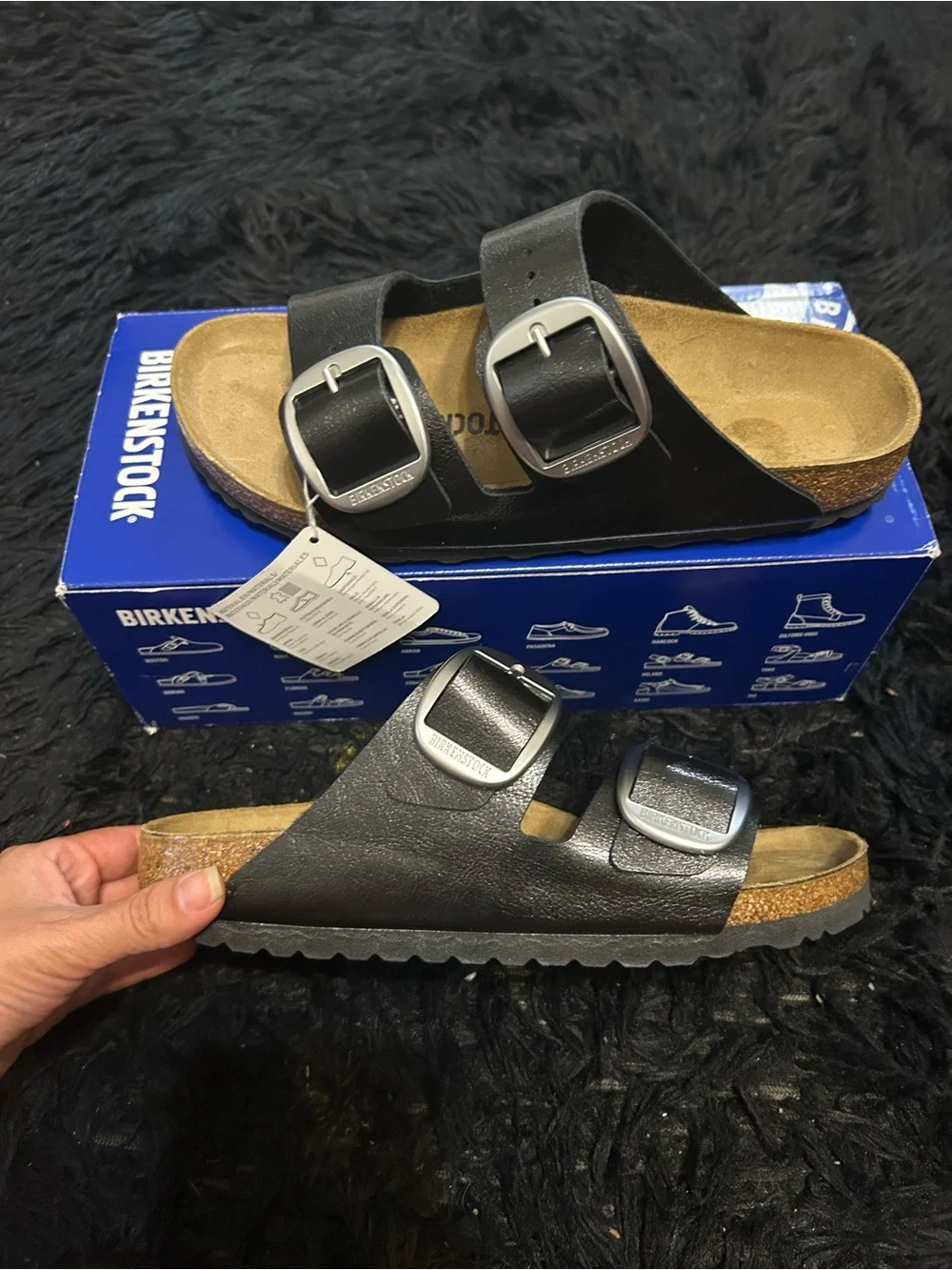 BIRKENSTOCK Arizona black silver buckle sandals slippers shoes eur 39 new